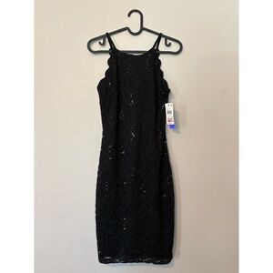 BCX Dress | Glitter & Sequin Halter Cocktail Dress (Black)